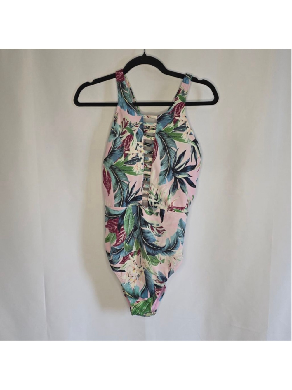 Women's Beach Betty Tropical One Piece Swimsuit L Pink Green